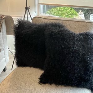 Set of 2 West Elm Black Mongolian Pillow Covers